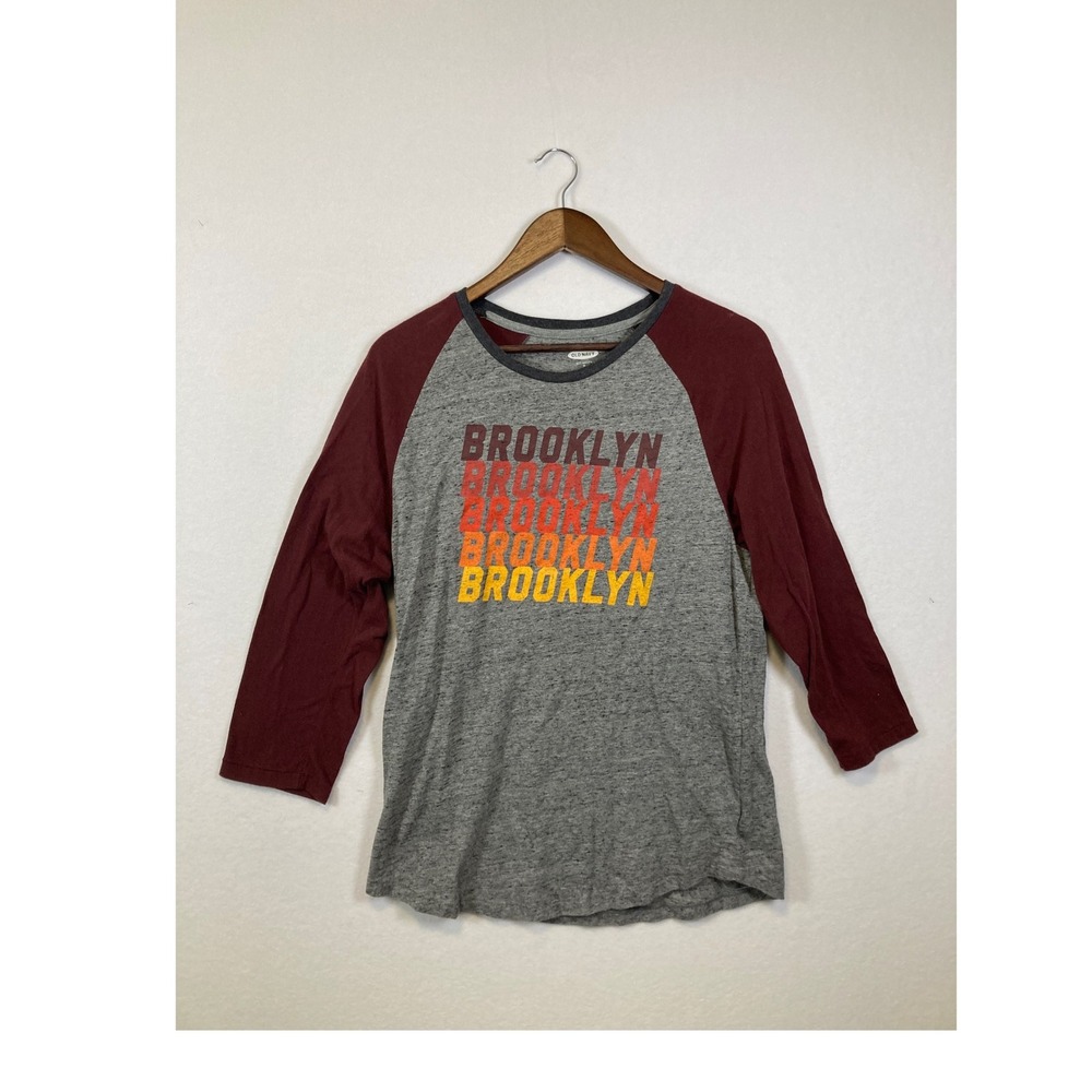 Old Navy Mens Grey Burgundy Brooklyn Raglan Baseball T Shirt Size‎ M